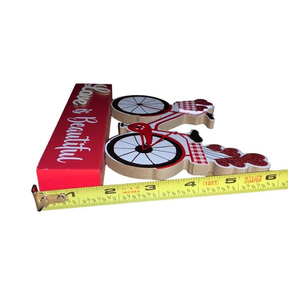 Red Bicycle Valentines Day Decorative Wooden Stand Love Is Beautiful - Picture 10 of 10